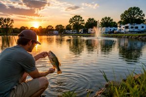 on-site fishing lake RV park Texarkana